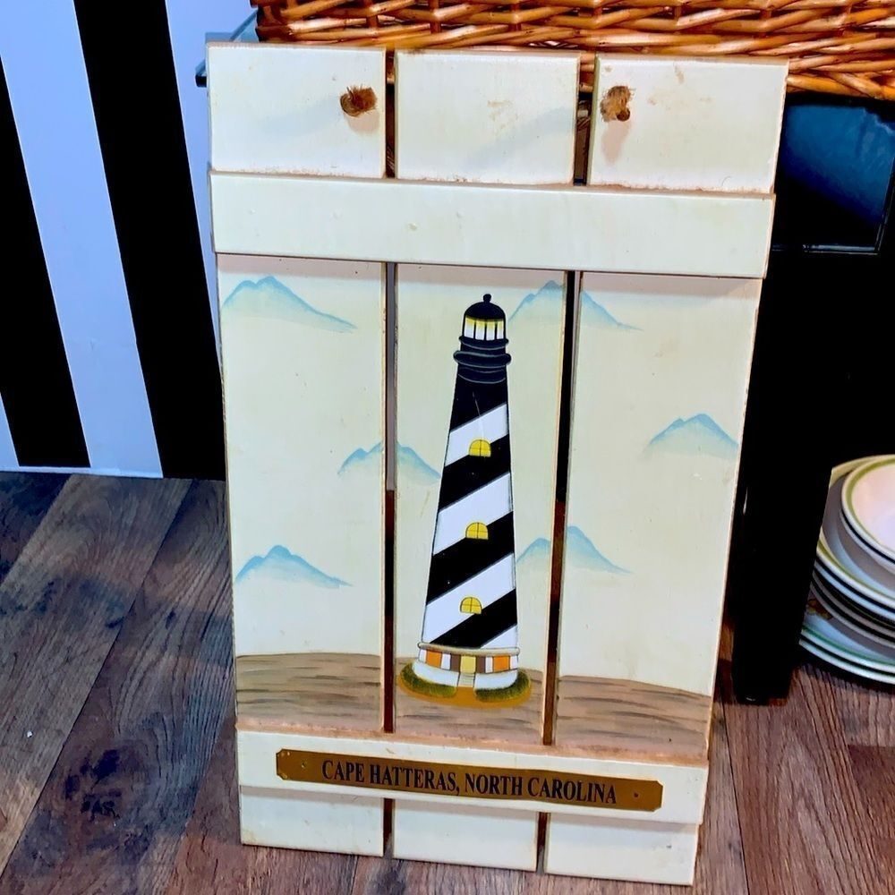 Vintage Coastal Lighthouse Wall Art Cape Hatteras NC Nautical Beach House Decor - Picture 6 of 10